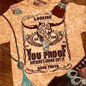 Country Graphic Tee with Bull Skull Design